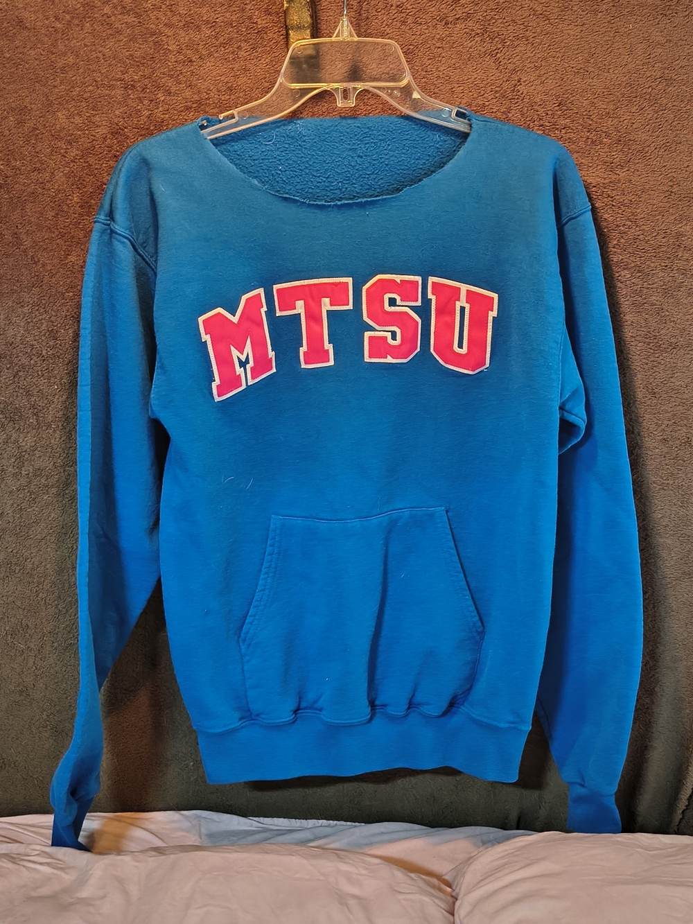 Champion Blue Crewneck Sweatshirt with Red MTSU Letters